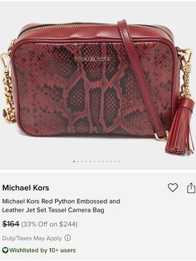 Michael Kors Red Python Embossed and Leather Jet Set Tassel Camera Bag -GUD